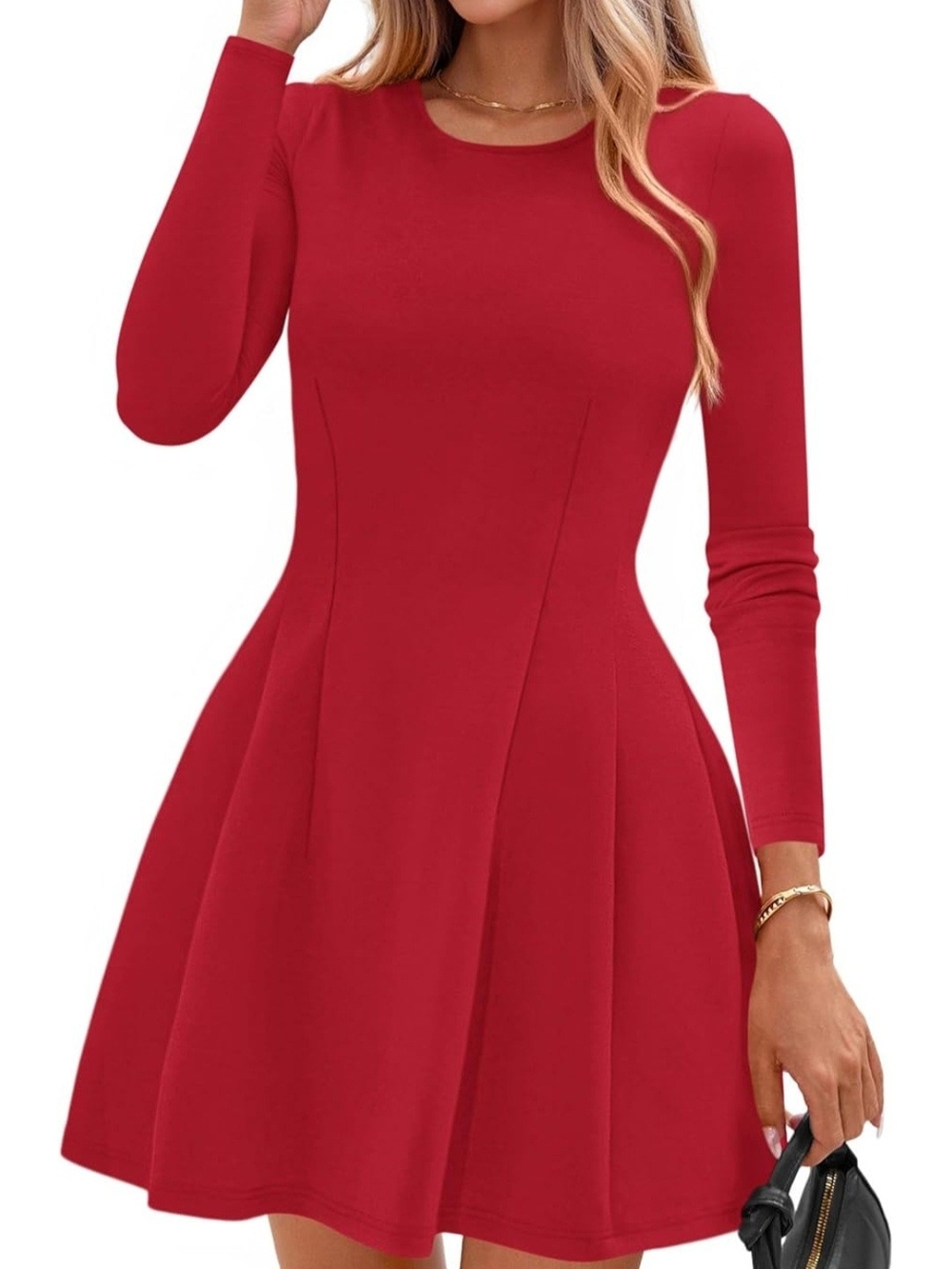 Women's Red Long-Sleeve Fit & Flare Mini Dress